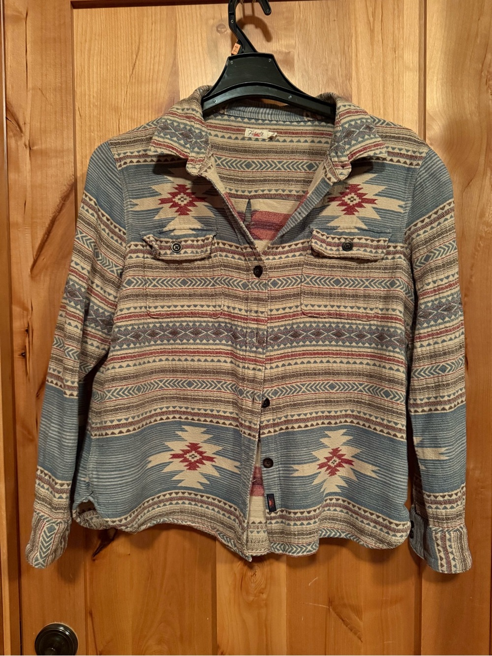 Faherty Aztec Pattern Button-Front Flannel - Blue/Red